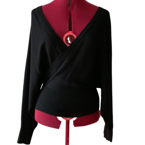 twik Sweaters - TWIK - Black knitted wrap top long batwing sleeve - large